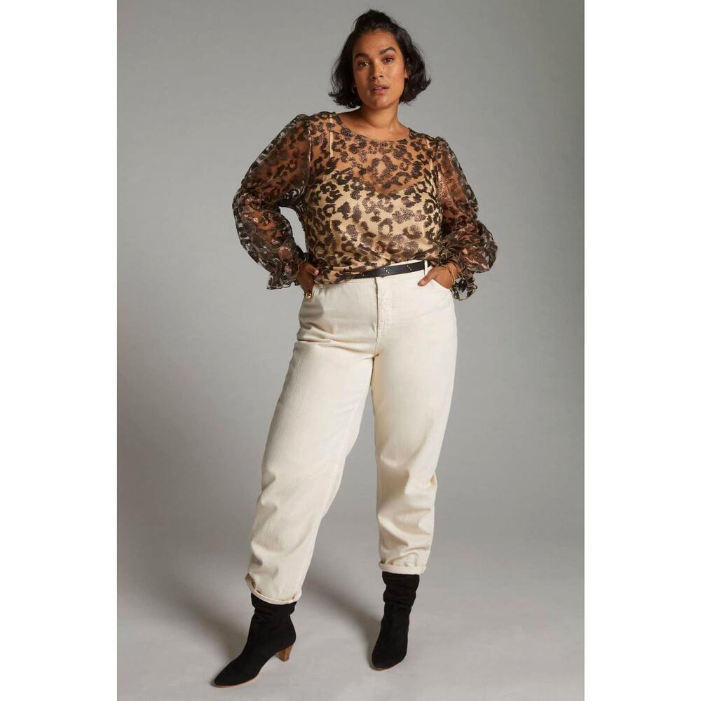 Anthropologie Eva Franco Leopard Sheer Blouse  - New - 3X